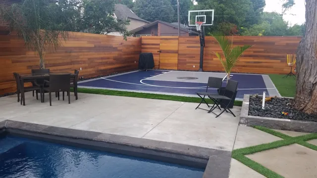backyard pool and basketball court